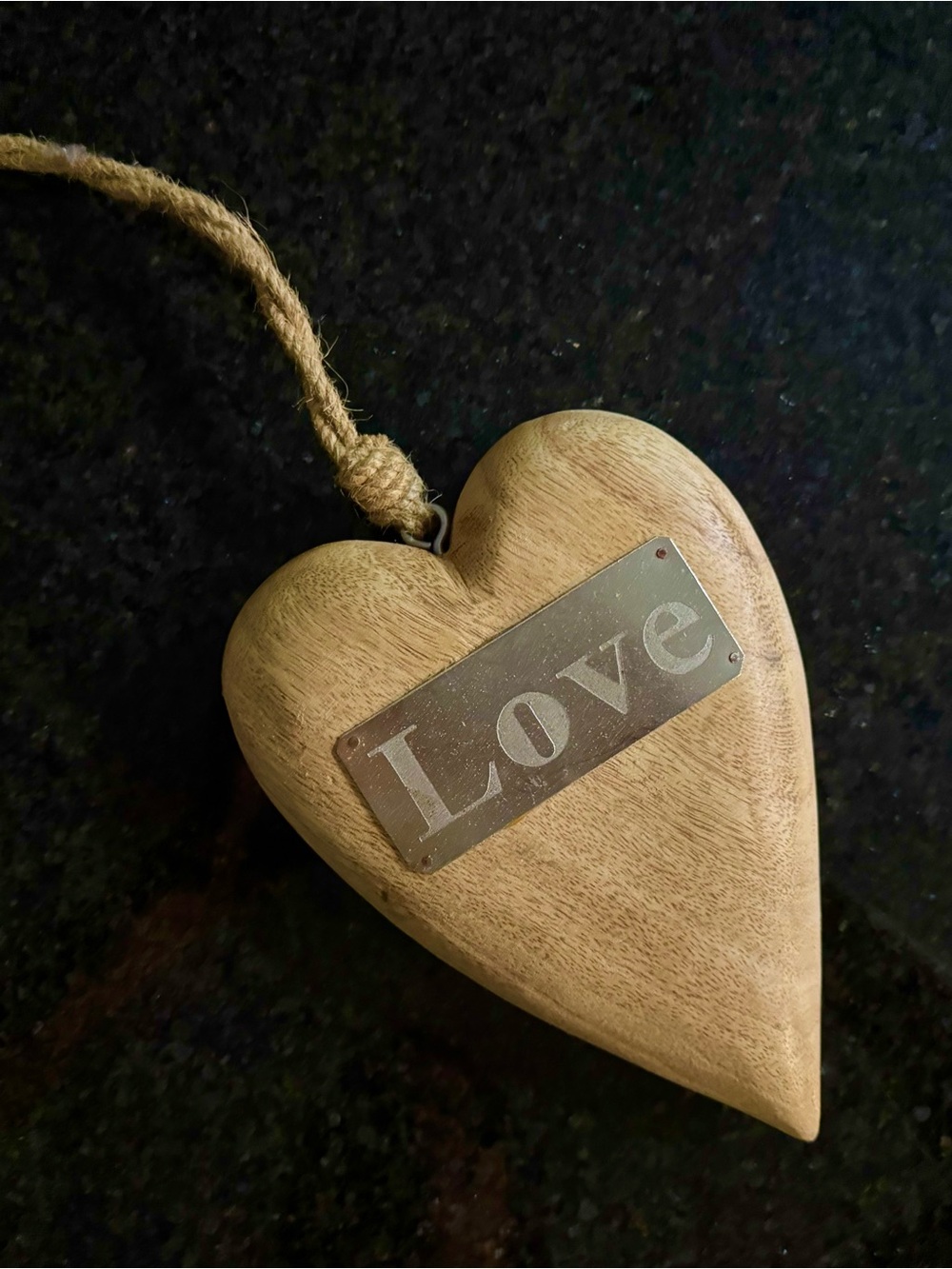 Wooden Heart Hanging Decor with 'Love' Plaque - Natural Brown